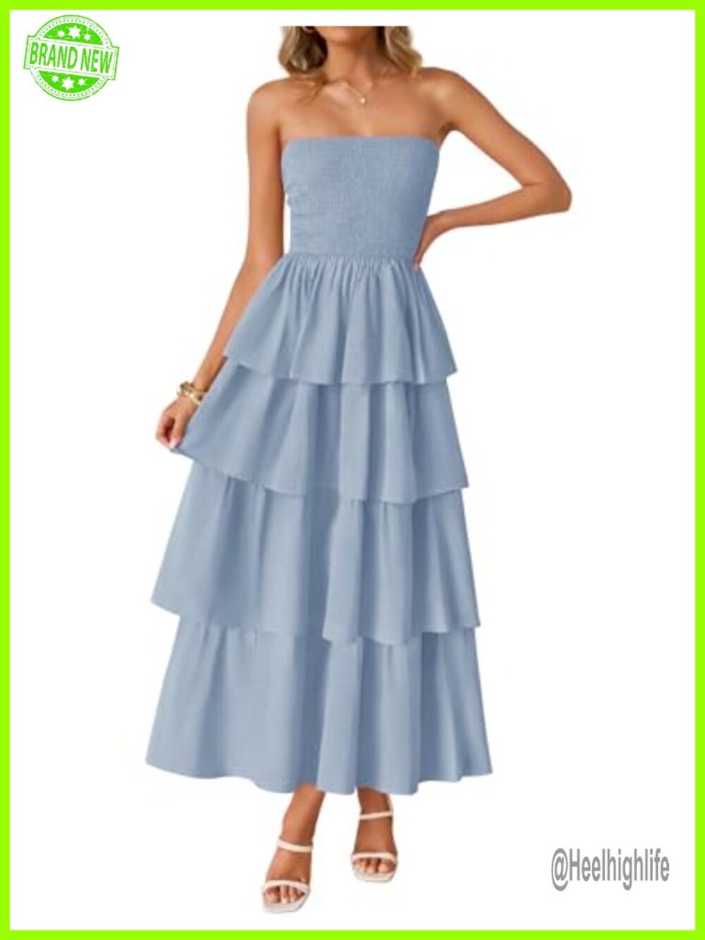 Strapless Maxi Dress Smocked Tiered Flowy Boho Summer Sundress